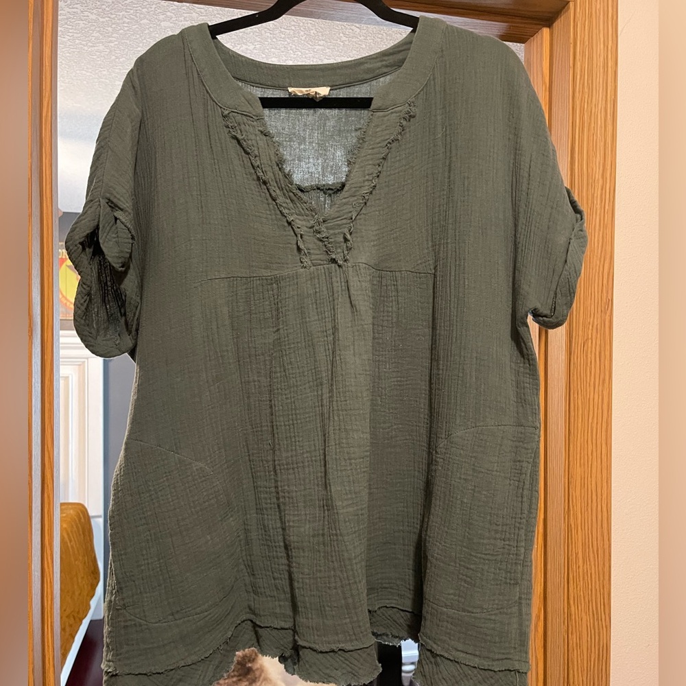 Green babydoll boho top